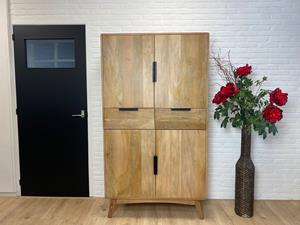 Loods XL Mangohouten kast Willy retro met deuren en lades