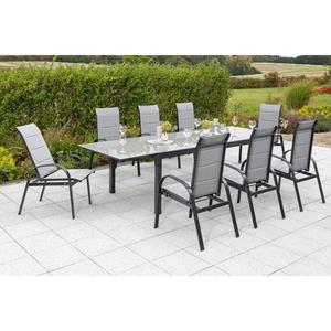MERXX Tuin-eethoek Marini 8 klapstoelen, uittrekbare tafel (9-delig)
