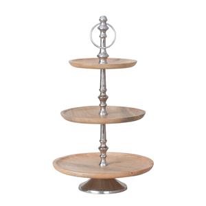 Merkloos Etagere - 3-laags - hout/rvs - H55 x D20/25/30 cm -