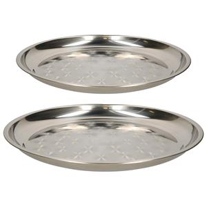 B-Home serveerschalen set - 2x stuks - rond - zilver - rvs - dia 30 en 50 cm - voedsel serveren -