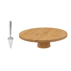 5five taart/gebak serveerschaal - met taartschep - bamboe hout - 28 x 9 cm - presentatie schaal -
