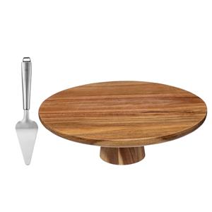 5five taart/gebak serveerschaal - met taartschep - acacia hout - 28 x 9 cm - presentatie schaal -