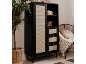 Mobistoxx Hoge commode KUBALIBRE 1 deur 3 lades zwart/rotan print