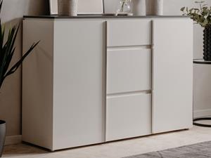 Mobistoxx Dressoir BRETON 2 deuren 3 lades hoogglans wit/matera