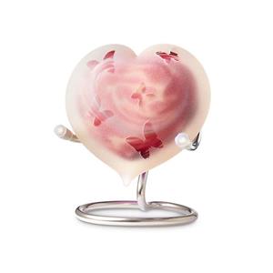 Urnwebshop Kristalglazen Hart Urn Frosted Roze Vijf Vlinders (0.05 liter)
