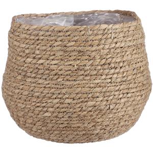 Mica Decorations Naturel beige rotan planten pot mand van gedraaid jute/riet H24 en D26 cm -