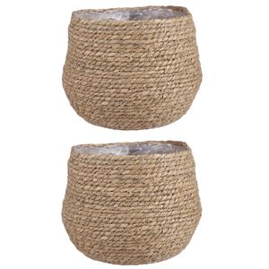 Mica Decorations 2x stuks naturel beige rotan planten pot mand van gedraaid jute/riet H24 en D26 cm -