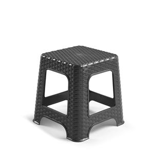 PlasticForte zit/bijzet krukje - Rotan line - zwart - kunststof - 32 x 32 x 30 cm - kinder krukje -