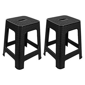 Hega Hogar Zit of opstap krukje - 2x - Rotan line - antraciet - kunststof - x x 45 cm -