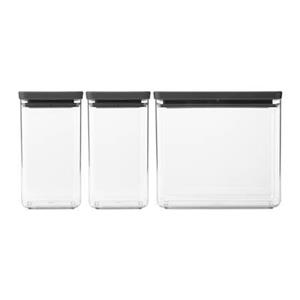 Brabantia Tasty+ Stapelbare Voorraadbus Set van 3 - 1,6 + 1,6 + 3,5 L - Dark Grey