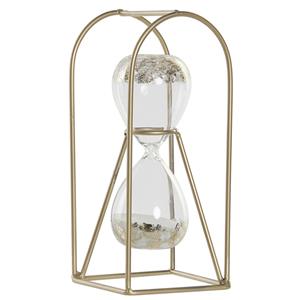 Items Zandloper decoratie wit zand 23 cm van glas in gouden houder -