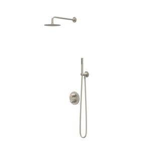 IVY Bond Regendoucheset 2 inbouw met 2-weg stop-omstel, 40cm wandarm, 25cm slim hoofddouche rond, houder met uitlaat, doucheslang 150cm, staafmodel handouche Geborsteld nickel PVD