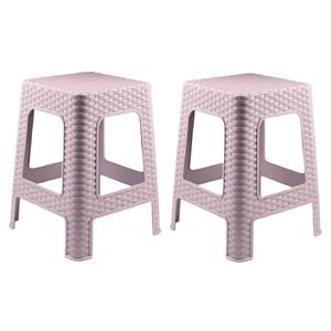PlasticForte zit/bijzet krukje - 2x - Rotan line - roze - kunststof - 28 x 28 x 45 cm -