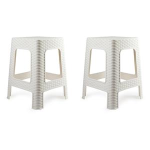 PlasticForte zit/bijzet krukje - 2x - Rotan line - wit - kunststof - x x 45 cm -