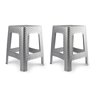 PlasticForte zit/bijzet krukje - 2x - Rotan line - zilvergrijs - kunststof - x x 45 cm -