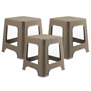 PlasticForte zit/bijzet krukje - 3x - Rotan line - taupe - kunststof - 32 x 32 x 30 cm - kinder kruk -