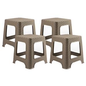 PlasticForte zit/bijzet krukje - 4x - Rotan line - taupe - kunststof - 32 x 32 x 30 cm - kinder kruk -
