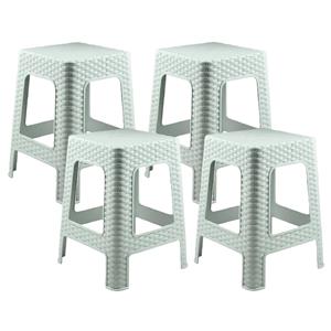 PlasticForte zit/bijzet krukje - 4x - Rotan line - mintgroen - kunststof - 28 x 28 x 45 cm -