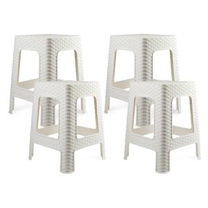 PlasticForte zit/bijzet krukje - 4x - Rotan line - wit - kunststof - x x 45 cm -