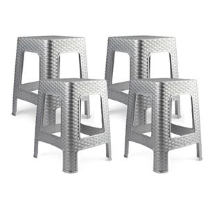 PlasticForte zit/bijzet krukje - 4x - Rotan line - zilvergrijs - kunststof - x x 45 cm -
