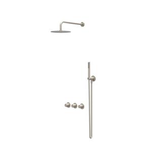 IVY Bond Regendoucheset 4 inbouw symmetry met 2 stopkranen, 40cm wandarm, 20cm slim hoofddouche, houder met uitlaat, doucheslang 150cm, staafmodel handdouche Geborsteld nickel PVD
