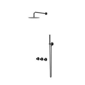IVY Bond Regendoucheset 4 inbouw symmetry met 2 stopkranen, 40cm wandarm, 20cm medium hoofddouche, houder met uitlaat, doucheslang 150cm, staafmodel handdouche Zwart chroom PVD