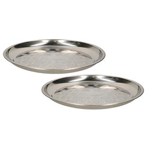 B-Home B- 2x -Home serveerschaal/dienblad - plat - rond - zilver - rvs - dia 30 cm - voedsel serveren -
