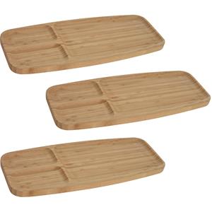 Merkloos 3x Serveerplanken/borden 3-vaks van bamboe hout cm -