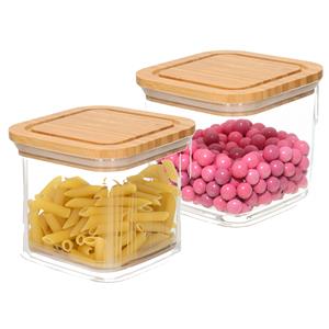 Bambou & Co keuken voorraadpot - 2x - 1L - glas/bamboe - met luchtdichte deksel -