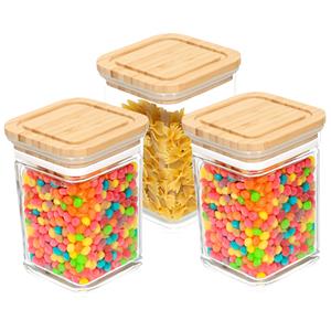 Bambou & Co keuken voorraadpot - 3x - 0.8L - glas/bamboe - met luchtdichte deksel -