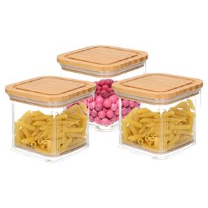 Bambou & Co keuken voorraadpot - 3x - 1L - glas/bamboe - met luchtdichte deksel -