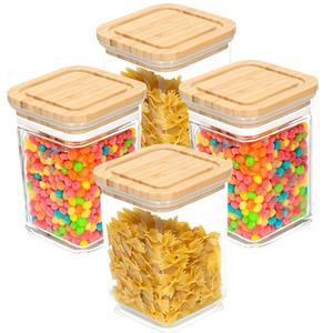Bambou & Co keuken voorraadpot - 4x - 0.8L - glas/bamboe - met luchtdichte deksel -