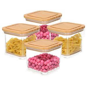 Bambou & Co keuken voorraadpot - 4x - 1L - glas/bamboe - met luchtdichte deksel -
