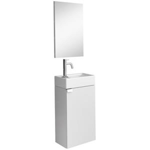 Badplaats Toiletmeubel Apollo 40 x 22 cm - Hoogglans Wit - Fonteinmeubel met Wastafel en Spiegel