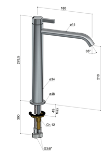 Hotbath ACE hoge wastafelmengkraan zonder waste 27,9 cm, chroom