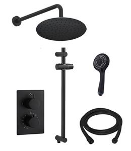 Saniclear Nero inbouwregendouche 30cm met wandarm, 3 standen handdouche en glijstang zwart mat