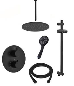 Saniclear Nero inbouwregendouche 20cm rond met plafondarm, 3 standen handdouche en glijstang zwart mat