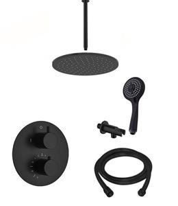 Saniclear Nero inbouwregendouche 20cm rond met plafondarm en 3 standen handdouche zwart mat