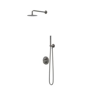 IVY Bond Regendoucheset - inbouw - 2-weg stop-omstel - 15cm plafondbuis - 20cm slim hoofddouche rond - houder met uitlaat - 150cm doucheslang - staafmodel handdouche - Geborsteld metal black PVD CSB2G