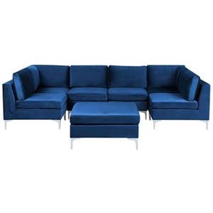  EVJA - Hoekbank met ottomaan 6-zits - Blauw - Fluweel