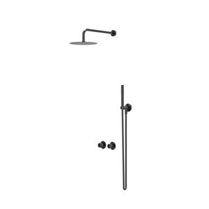 IVY Bond Regendoucheset 3 inbouw symmetry met 2-weg stop-omstel, 15cm plafondbuis, 20cm slim hoofddouche, houder met uitlaat, doucheslang 150cm, staafmodel handouche Zwart chroom PVD