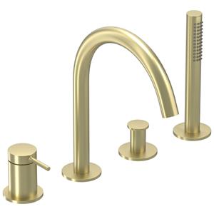 IVY Bond Badrandcombinatie 4-gats mengkraan met draaibare uitloop uittrekbare handdouche Geborsteld mat goud PVD 6301154