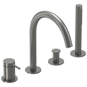 IVY Bond Badrandcombinatie 4-gats mengkraan met draaibare uitloop uittrekbare handdouche Geborsteld metal black PVD 6301156