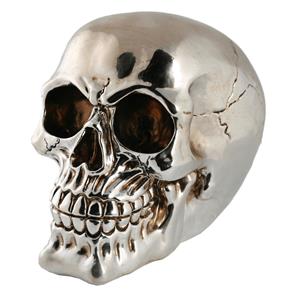 Out of the blue Spaarpot van doodshoofd/Skull - polyresin - 15 cm - Zilver Light - Volwassenen -