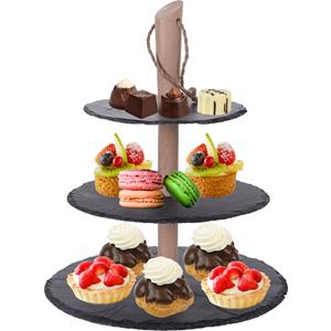 Merkloos High tea etagere - 3-laags - leisteen - 30 cm -