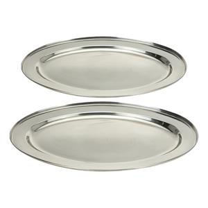 Excellent Houseware serveerschalen set - 2x stuks - ovaal - zilver - rvs - dia 35 en cm -