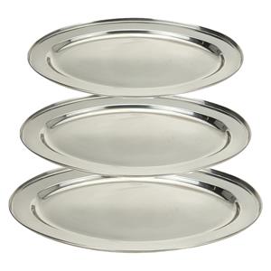Excellent Houseware serveerschalen set - 3x stuks - ovaal - zilver - rvs - 35/40/45 cm -
