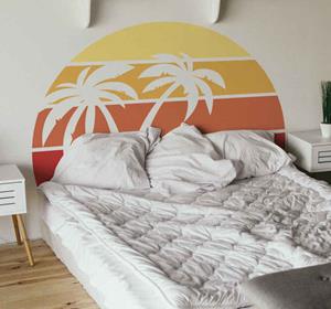 Tenstickers Stickers bloemen Retro zonsondergang