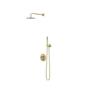 IVY Pact Regendoucheset 2 inbouw met 2-weg stop-omstel, 40cm wandarm, 25cm slim hoofddouche rond, houder met uitlaat, doucheslang 150cm, 3-standen handdouche Geborsteld mat goud PVD