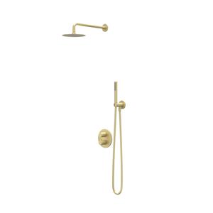 IVY Bond Regendoucheset 2 inbouw met 2-weg stop-omstel, 15cm plafondbuis, 20cm medium hoofddouche rond, houder met uitlaat, doucheslang 150cm, 3-standen handdouche Geborsteld mat goud PVD